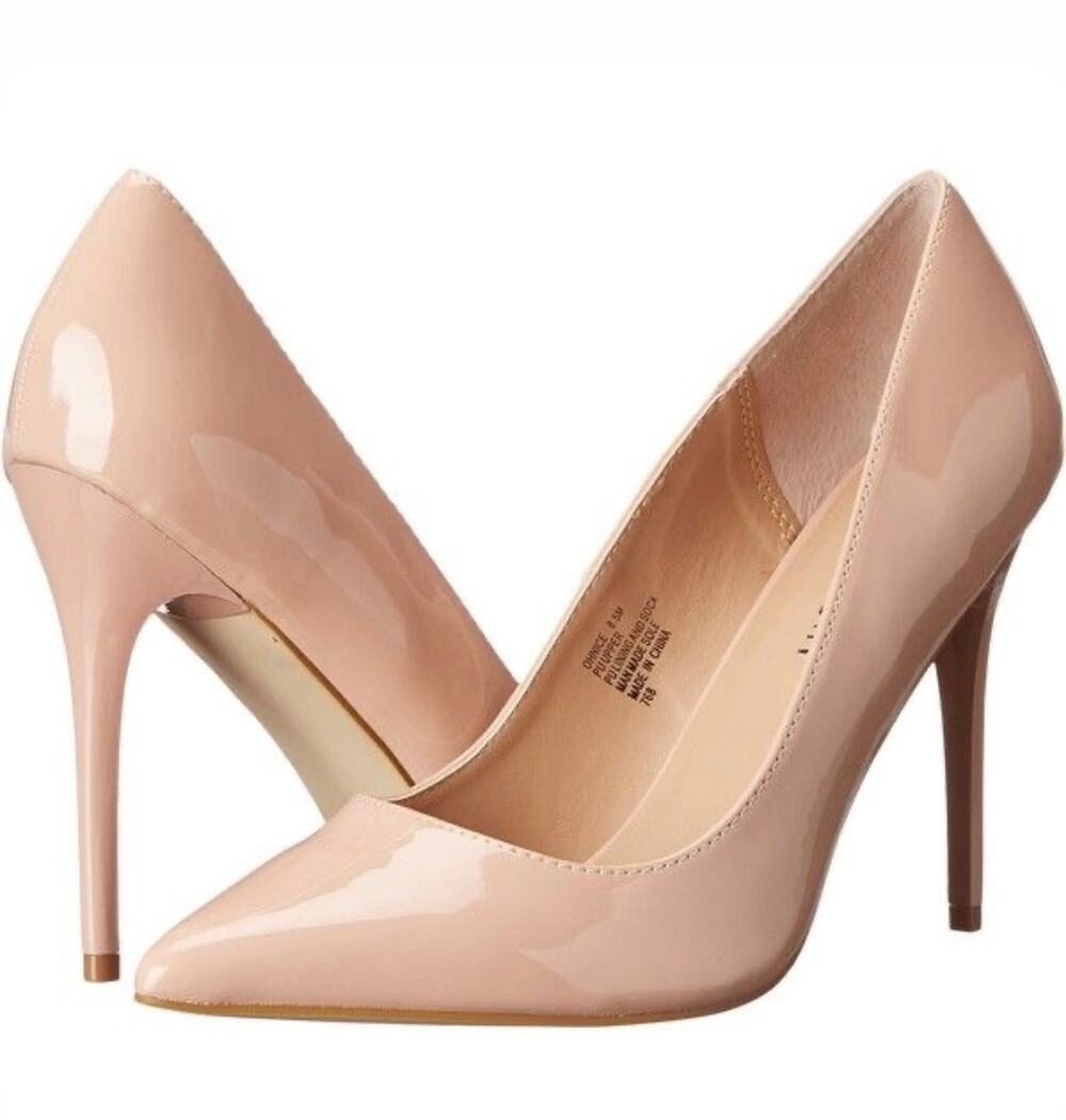 Madden Girl Nude Blush Patent Pointed Toe Heels Pulling Sock Insole Sz 8